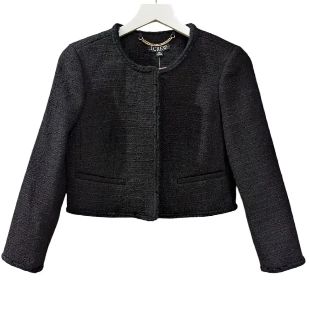 J.Crew Louisa Lady Jacket In Maritime Tweed Blazer Women's 00P Black BU036 NWT